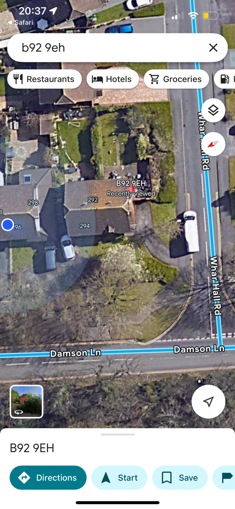 Parking on Damson Lane, B92